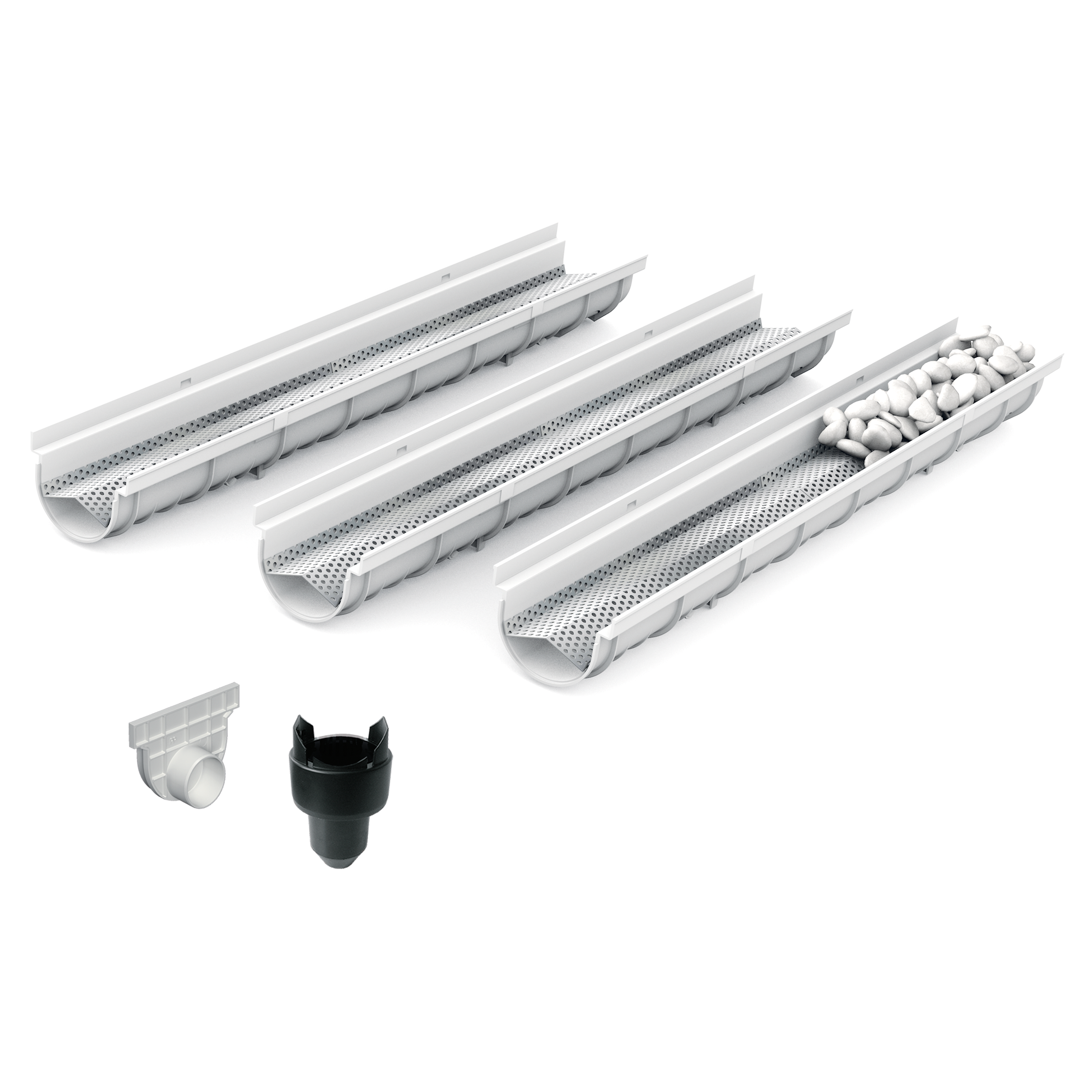 Pack de 3 caniveaux décoratifs en SMC DECOSTONE avec tôle perforée en acier galvanisé - Résiste au gel - classe de charge A15 - adaptés pour terrasse, jardin et façade.