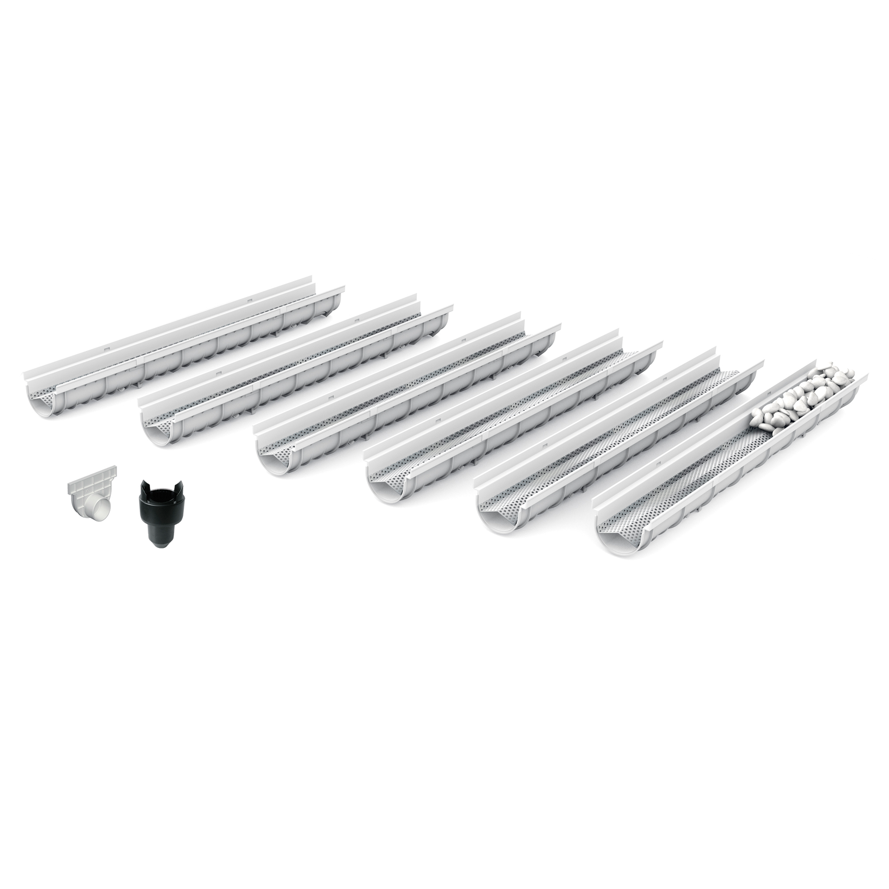 Pack de 6 caniveaux décoratifs en SMC DECOSTONE avec tôle perforée en acier galvanisé - Résiste au gel - classe de charge A15 - adaptés pour terrasse, jardin et façade.