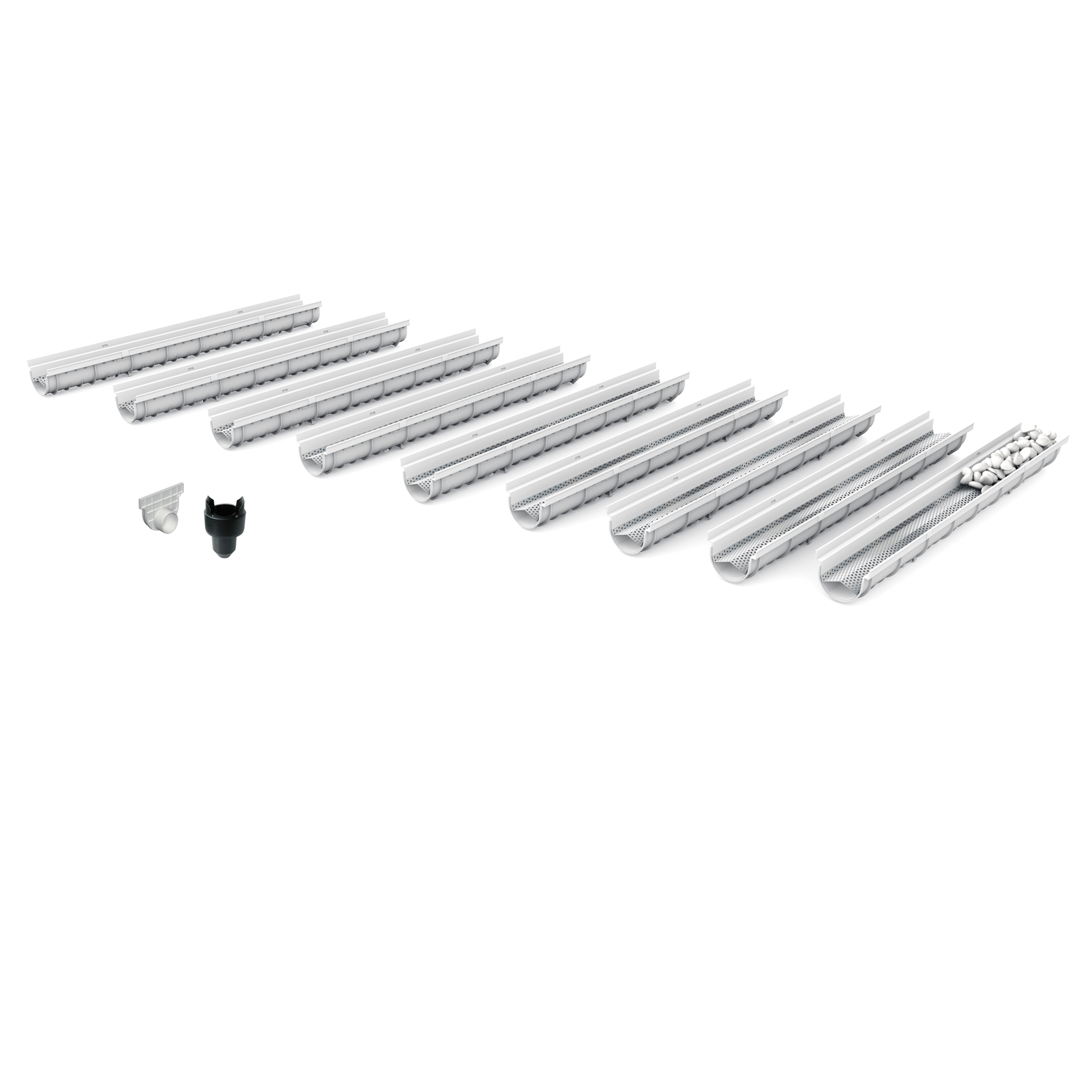 Pack de 9 caniveaux décoratifs en SMC DECOSTONE avec tôle perforée en acier galvanisé - Résiste au gel - classe de charge A15 - adaptés pour terrasse, jardin et façade.