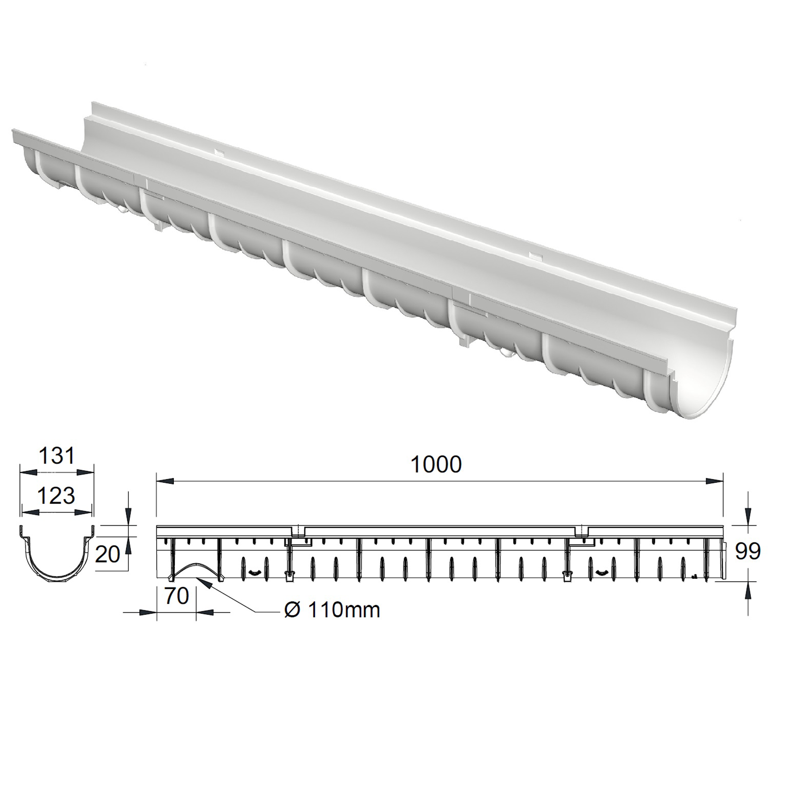 Caniveau décoratif en SMC DECOSTONE avec tôle perforée en acier galvanisé - Résiste au gel - classe de charge A15 - adapté pour terrasse, jardin et façade.