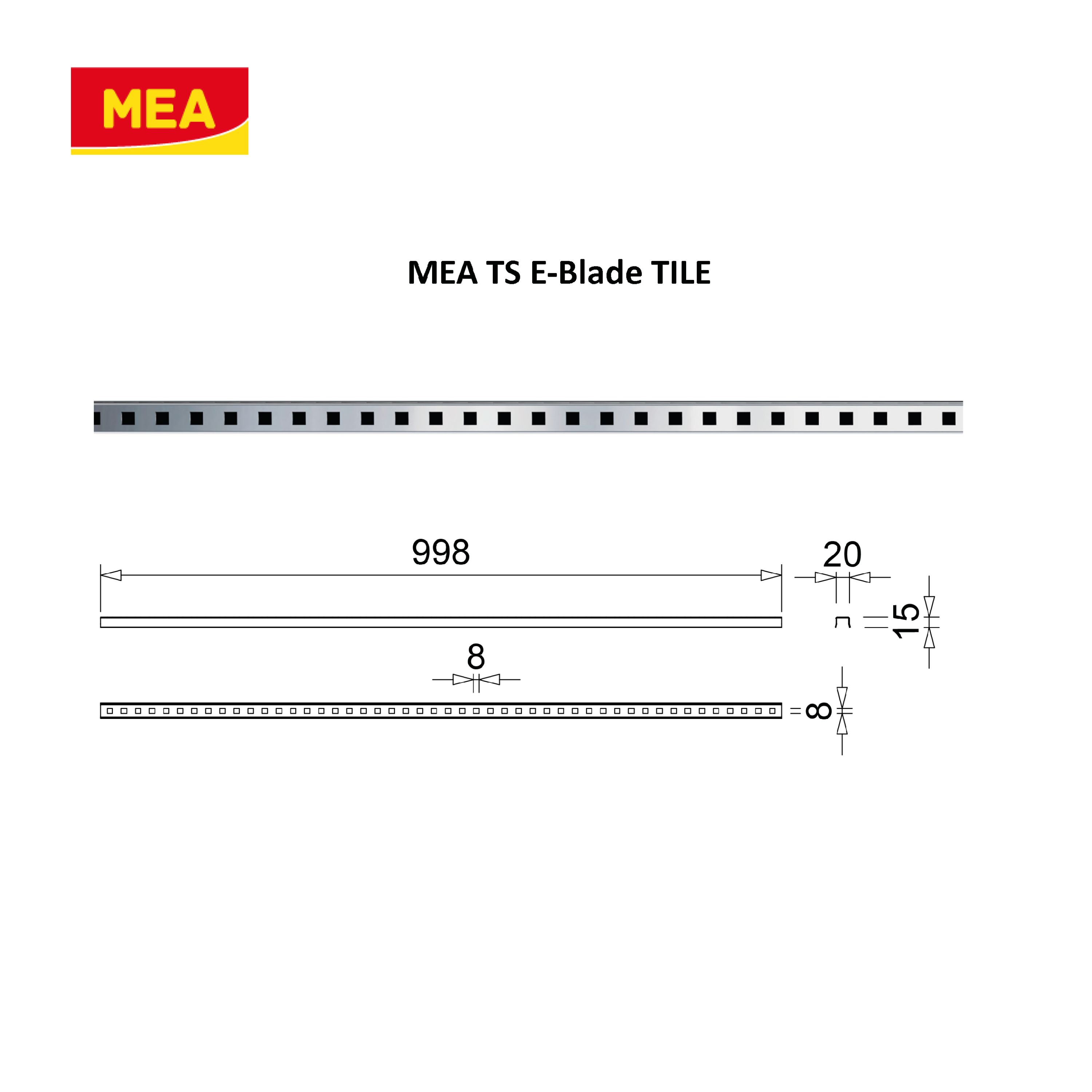 Profil inox 304 Eblade T pour caniveau MEAPARK en plastique recyclé avec fente en polypropylène - Classe de charge A15 - Norme PMR - Facile à poser. Adapté pour terrasse, jardin, entrée de bâtiment et piscine.