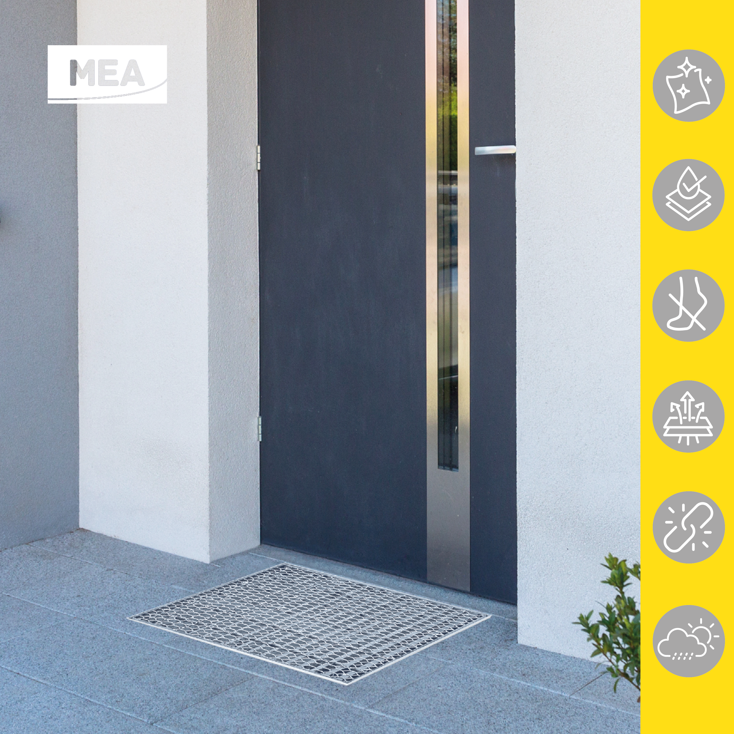 Paillassons encastrables en SMC avec grille en métal déployé – solutions robustes et esthétiques pour entrées propres, adaptées aux environnements à fort passage. Norme PMR - classe de charge A15.