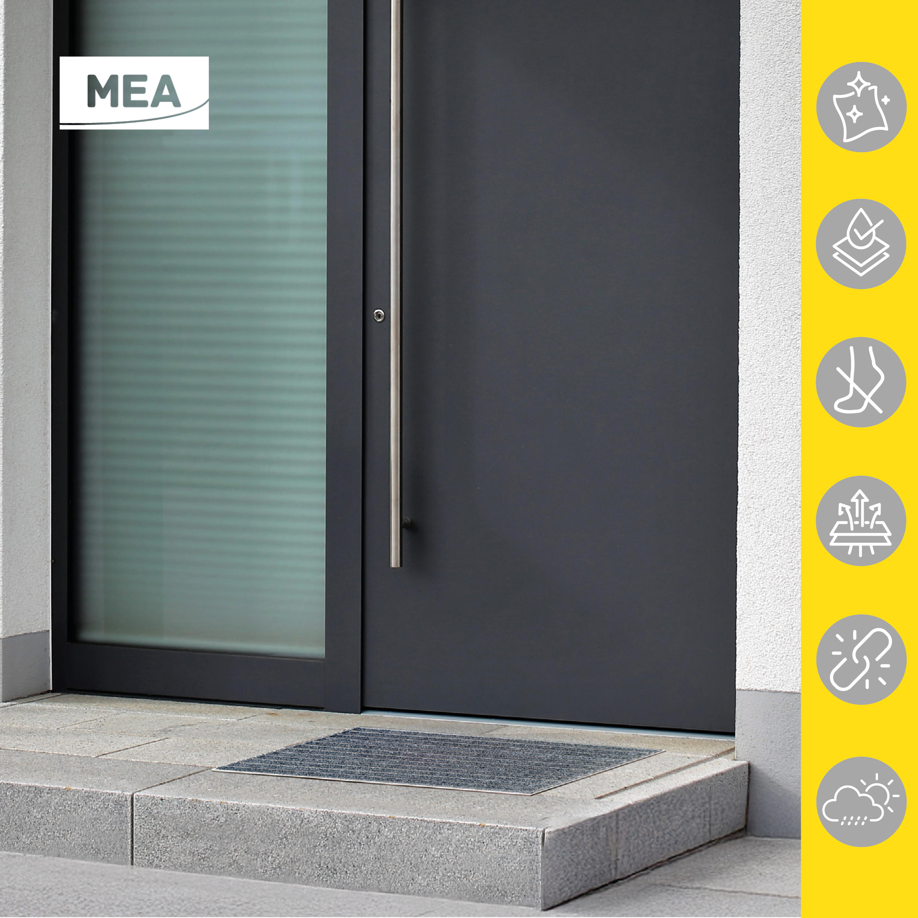 Paillassons encastrables en SMC avec tapis rips gris – solutions robustes et esthétiques pour entrées propres, adaptées aux environnements à fort passage. Norme PMR - classe de charge A15.