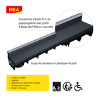 Caniveau discret MEAPARK en plastique recyclé avec fente en polypropylène et profil inox 304 Eblade B - Classe de charge A15 - Norme PMR - Facile à poser. Adapté pour terrasse, jardin, entrée de bâtiment et piscine.