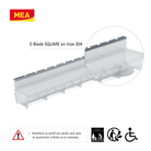 Profil inox 304 Eblade S pour caniveau MEAPARK en plastique recyclé avec fente en polypropylène - Classe de charge A15 - Norme PMR - Facile à poser. Adapté pour terrasse, jardin, entrée de bâtiment et piscine.