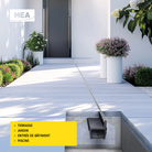 Caniveau discret MEAPARK en plastique recyclé avec fente en polypropylène et profil inox 304 Eblade T - Classe de charge A15 - Norme PMR - Facile à poser. Adapté pour terrasse, jardin, entrée de bâtiment et piscine.