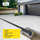 Caniveau MEAPARK en plastique recyclé avec grille polyamide de classe de charge B125 - design et discret - norme PMR - Adapté pour terrasse, jardin, entrée de garage, entrée de bâtiment, parking et zone urbaine. 