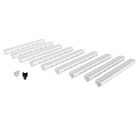 Pack de 9 caniveaux design  en SMC DECOLINE avec grille longitudinale en plastique recyclé grise. Classe de charge A15, norme PMR. Adaptés aux environnements avec couvertures de sols clairs - Résiste au gel, au sel et produits chimiques.
