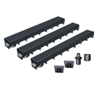 Pack de 3 caniveaux MEAPARK en plastique recyclé avec grille polyamide de classe de charge B125 - design et discret - norme PMR - Adaptés pour terrasse, jardin, entrée de garage, entrée de bâtiment, parking et zone urbaine. 