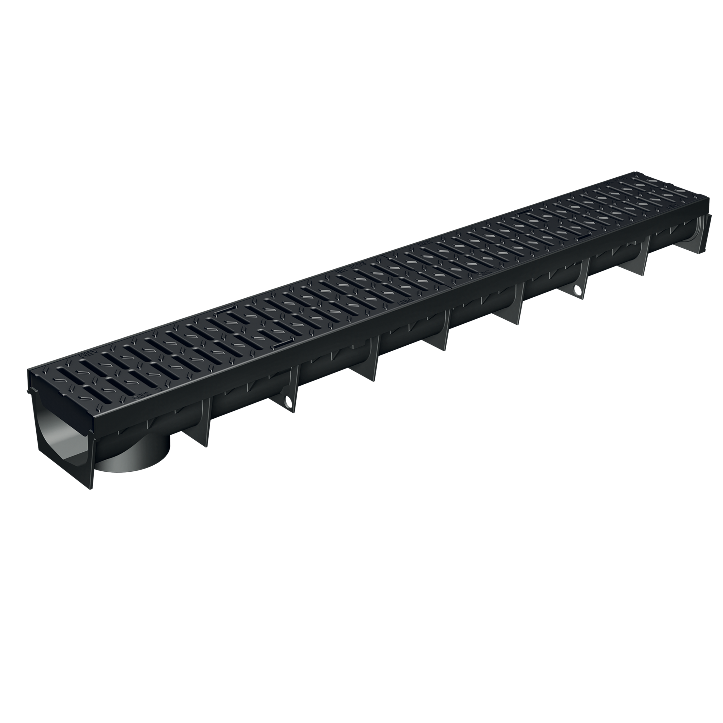 Caniveau MEAPARK en plastique recyclé avec grille polyamide de classe de charge B125 - design et discret - norme PMR - Adapté pour terrasse, jardin, entrée de garage, entrée de bâtiment, parking et zone urbaine. 