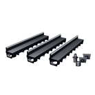 Pack de 3 caniveaux MEAPARK en plastique recyclé avec fente en polypropylène et profil inox 304 Eblade T - Classe de charge A15 - Norme PMR - Facile à poser. Vendu avec kit d'accessoires complet.