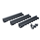 Pack de 3 caniveaux MEAPARK en plastique recyclé avec fente en polypropylène et profil inox 304 Eblade L - Classe de charge A15 - Norme PMR - Facile à poser. Vendu avec kit d'accessoires complet.