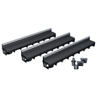 Pack de 3 caniveaux MEAPARK en plastique recyclé avec fente en polypropylène et profil inox 304 Eblade R - Classe de charge A15 - Norme PMR - Facile à poser. Vendu avec kit d'accessoires complet.