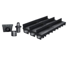 Pack de 3 caniveaux discrets MEAPARK en plastique recyclé avec fente TSC en polypropylène - Classe de charge A15 - Norme PMR - Facile à poser. Adapté pour terrasse, jardin, entrée de bâtiment et piscine.