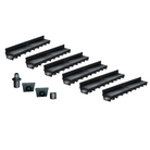 Pack de 6 caniveaux discrets MEAPARK en plastique recyclé avec fente TSC en polypropylène - Classe de charge A15 - Norme PMR - Facile à poser. Adapté pour terrasse, jardin, entrée de bâtiment et piscine.