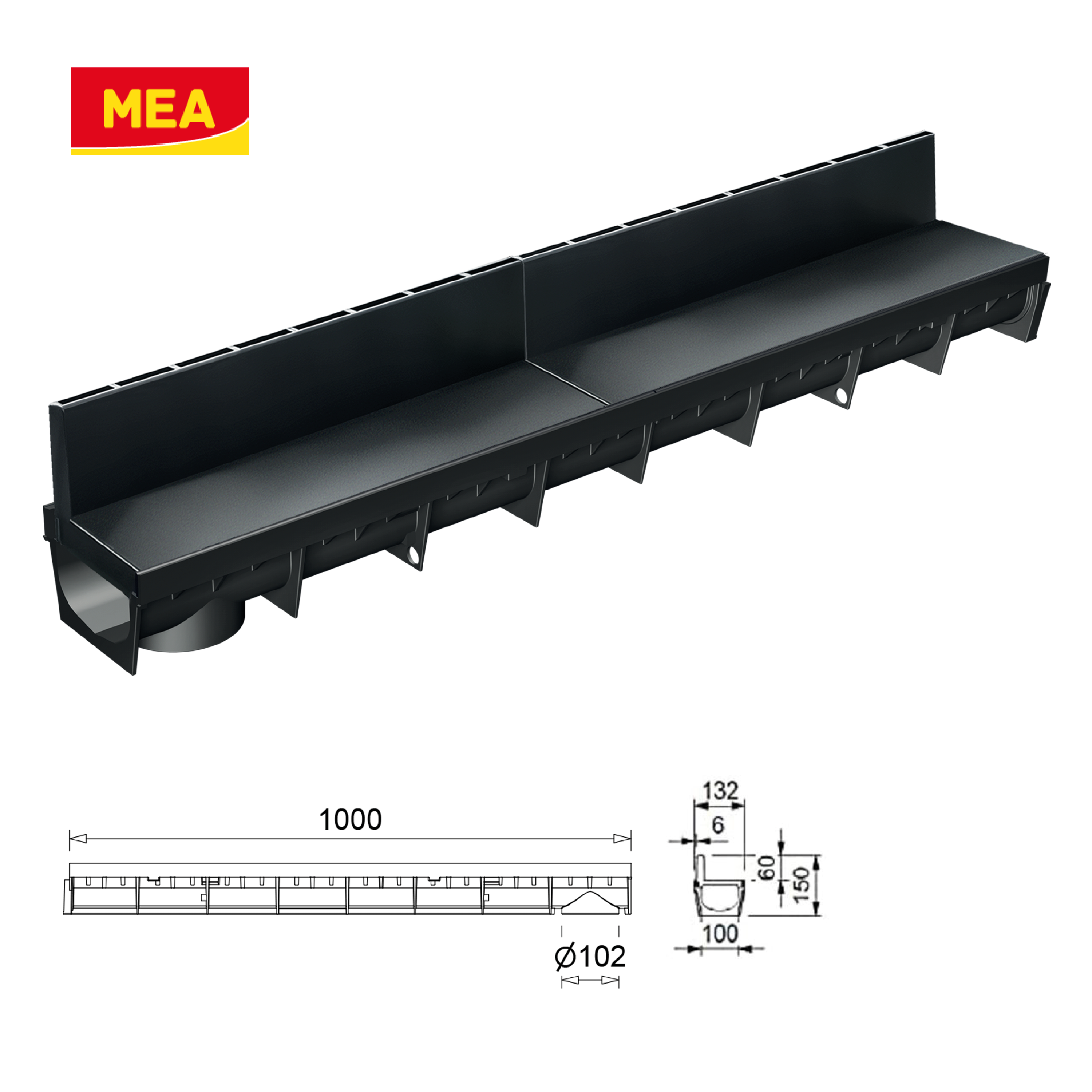 Caniveau discret MEAPARK en plastique recyclé avec fente en polypropylène - Classe de charge A15 - Norme PMR - Facile à poser. Adapté pour terrasse, jardin, entrée de bâtiment et piscine.