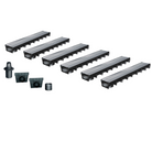 Pack de 6 caniveaux en plastique recyclé MEAPARK avec grille en acier galvanisé - Classe de charge A15 - norme PMR - Made in Germany - adaptés pour terrasse, jardin et entrée de bâtiment.