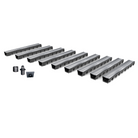Pack de 9 caniveaux en plastique recyclé MEAPARK avec grille en acier galvanisé - Classe de charge A15 - norme PMR - Made in Germany - adaptés pour terrasse, jardin et entrée de bâtiment.