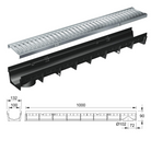 Caniveau en plastique recyclé MEAPARK avec grille en acier galvanisé - Classe de charge A15 - norme PMR - Made in Germany - adapté pour terrasse, jardin et entrée de bâtiment.