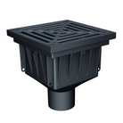 Avaloir de cour MEAPARK en plastique recyclé avec grille en fonte, résistant à une classe de charge B125 selon la norme EN 1433. Norme PMR, installation simple et rapide, adapté au passage de véhicule léger.