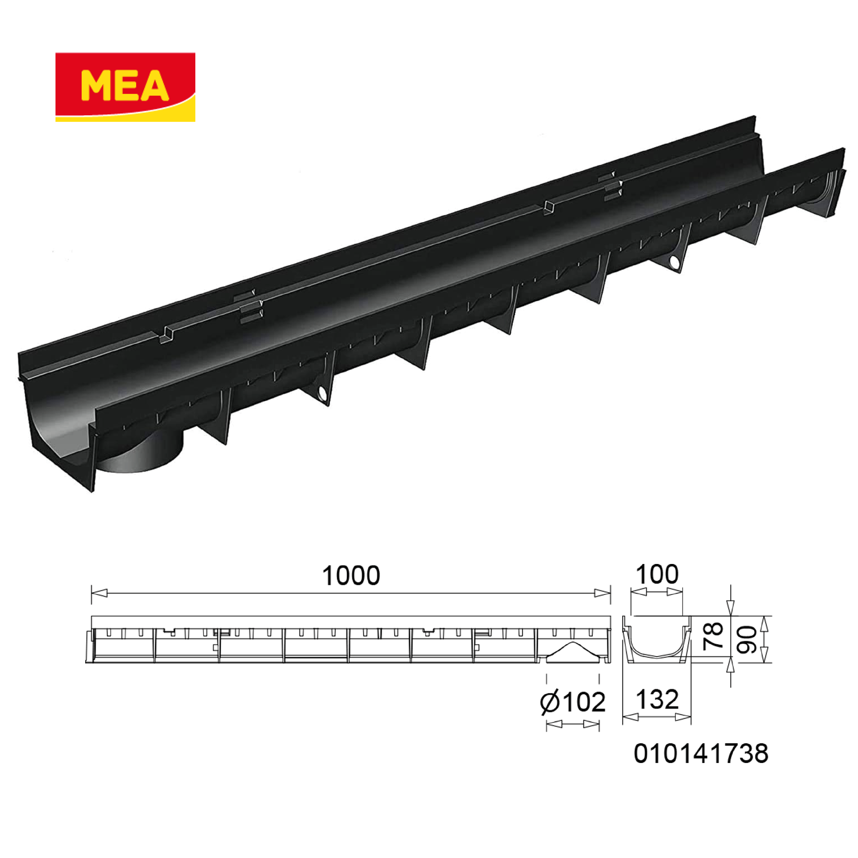 Caniveau MEAPARK en plastique recyclé avec grille polyamide de classe de charge B125 - design et discret - norme PMR - Adapté pour terrasse, jardin, entrée de garage, entrée de bâtiment, parking et zone urbaine. 