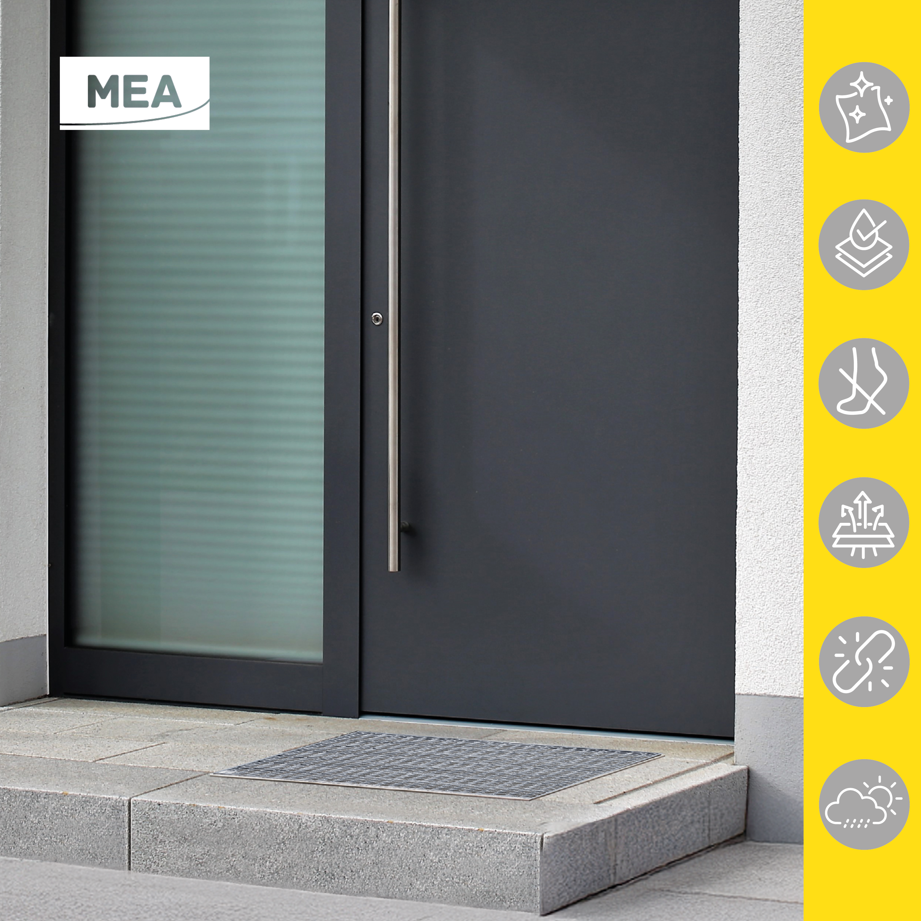 Paillassons encastrables en SMC avec grille en métal déployé – solutions robustes et esthétiques pour entrées propres, adaptées aux environnements à fort passage. Norme PMR - classe de charge A15.