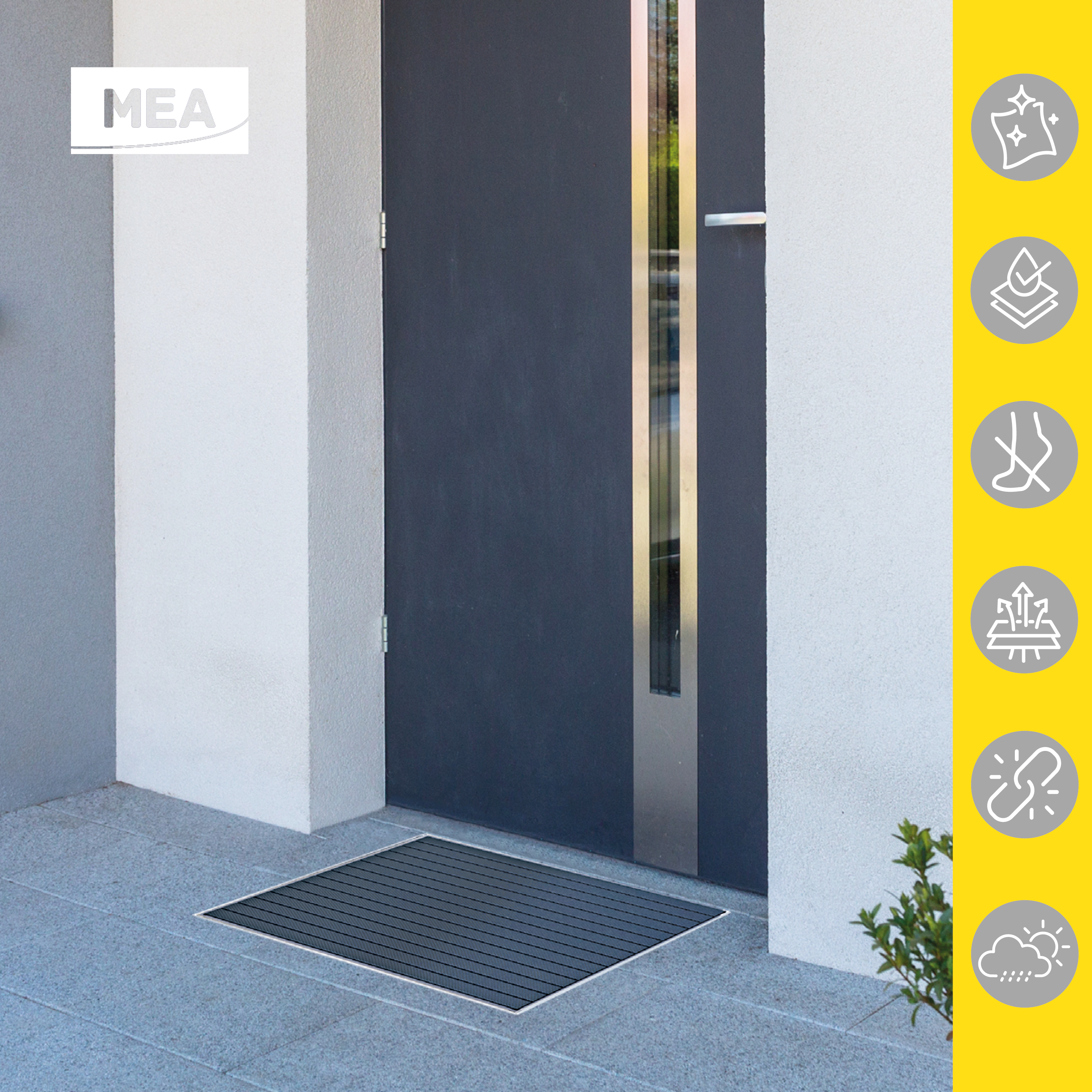 Paillassons encastrables en SMC avec tapis caoutchouc – solutions robustes et esthétiques pour entrées propres, adaptées aux environnements à fort passage.