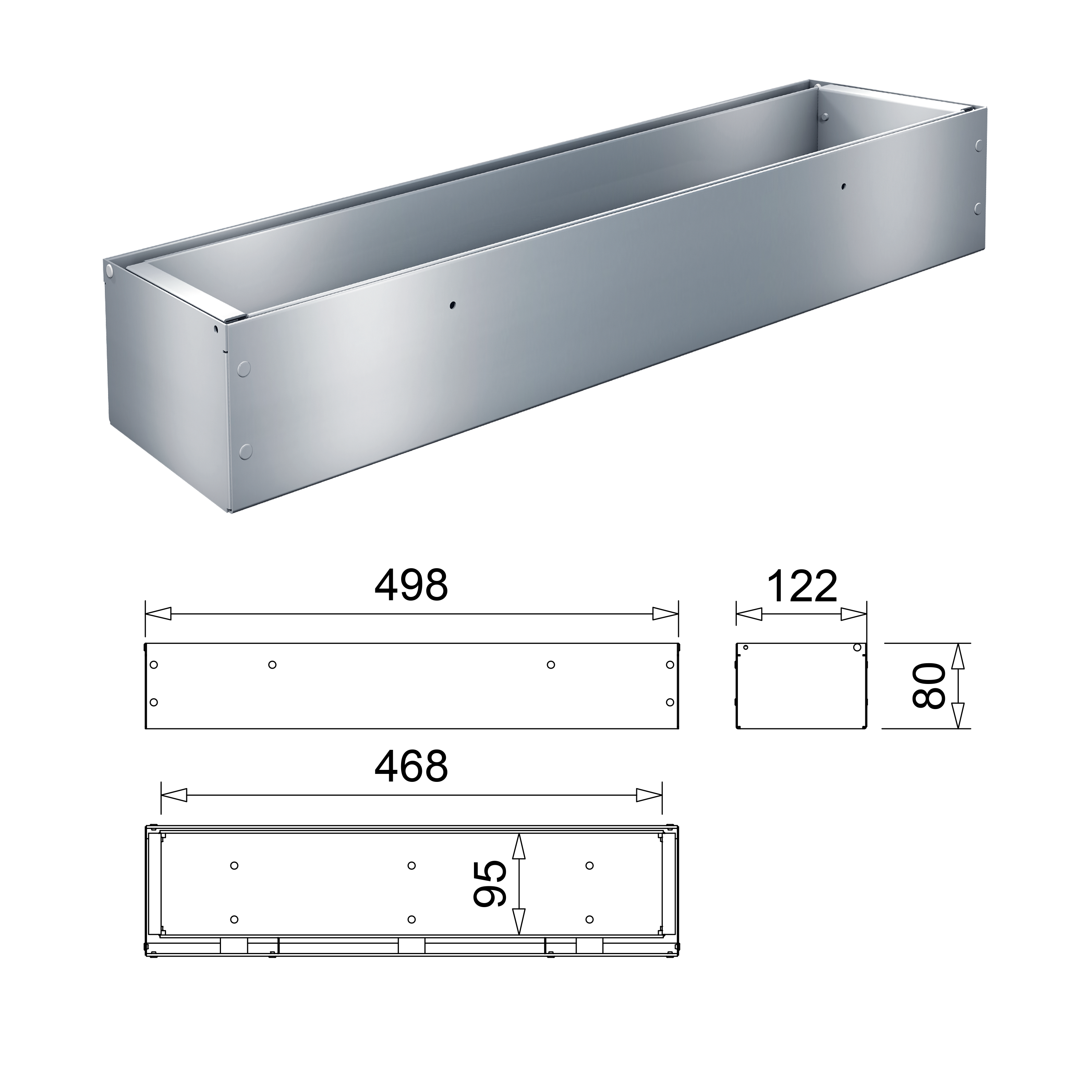 Dessin technique et dimensionnement d'une pièce de visite 0,5m – Pour entretien et nettoyage caniveaux MEAPARK à fente MEA - acier galvanisé - installation simple et rapide.