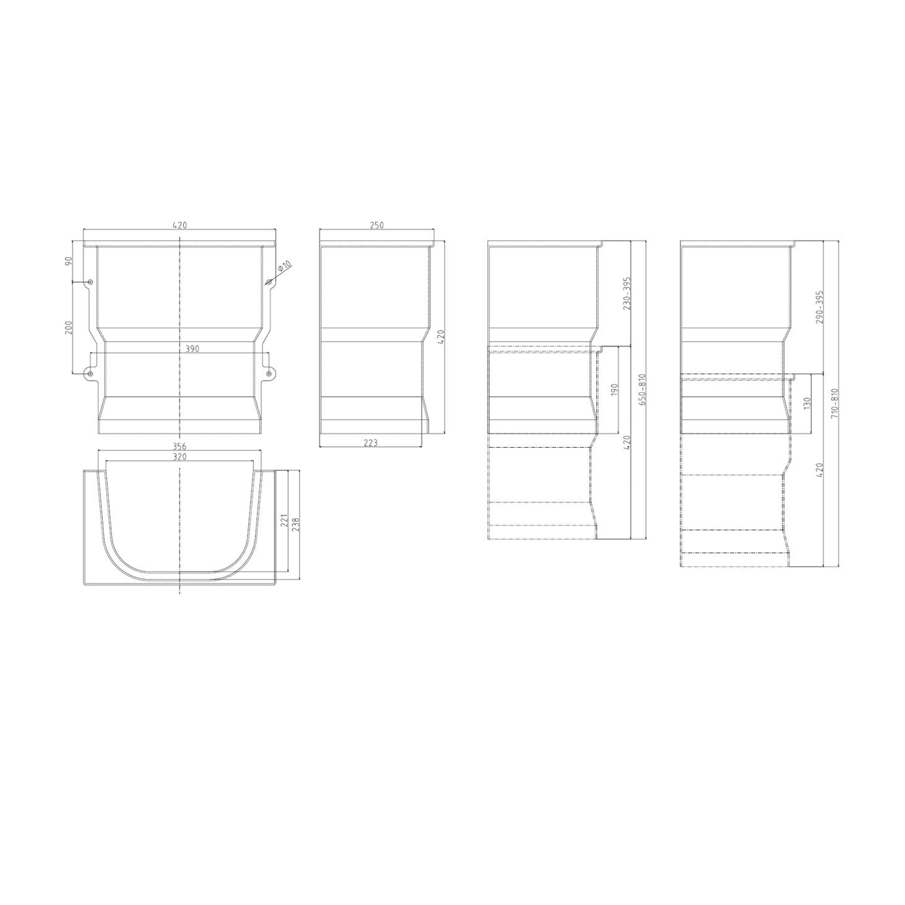 Dessin technique montrant le dimensionnement de la courette d'aération MEA en SMC.